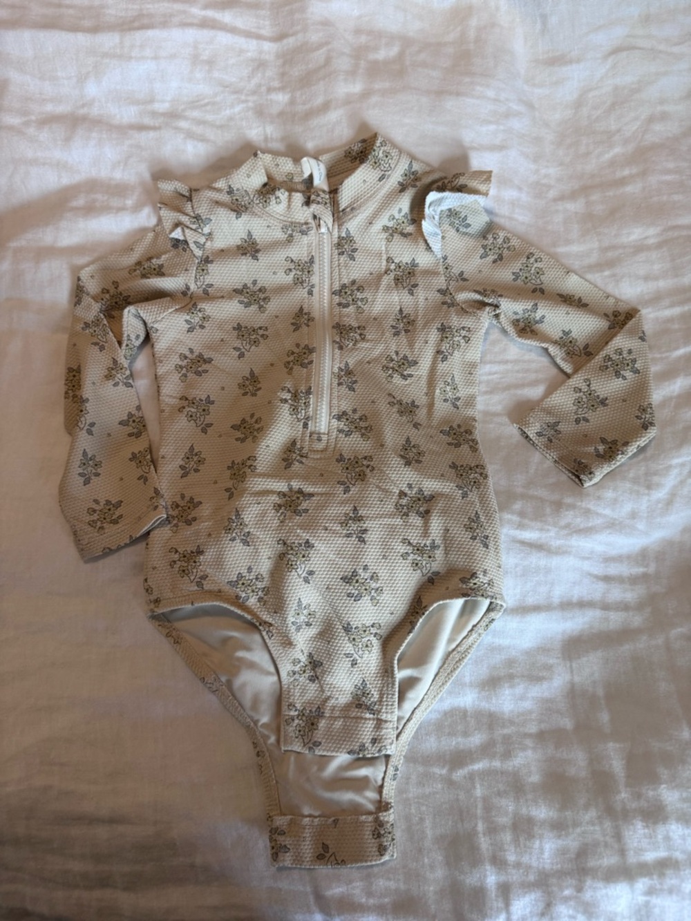 Quincy Mae Cream Floral Zip Front Romper
